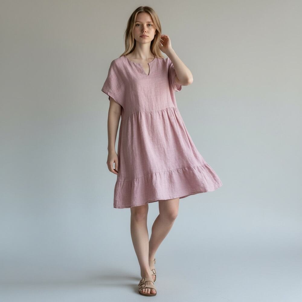Francesca Bettini Pink Linen Midi Dress Size Medium Made in Italy Pockets